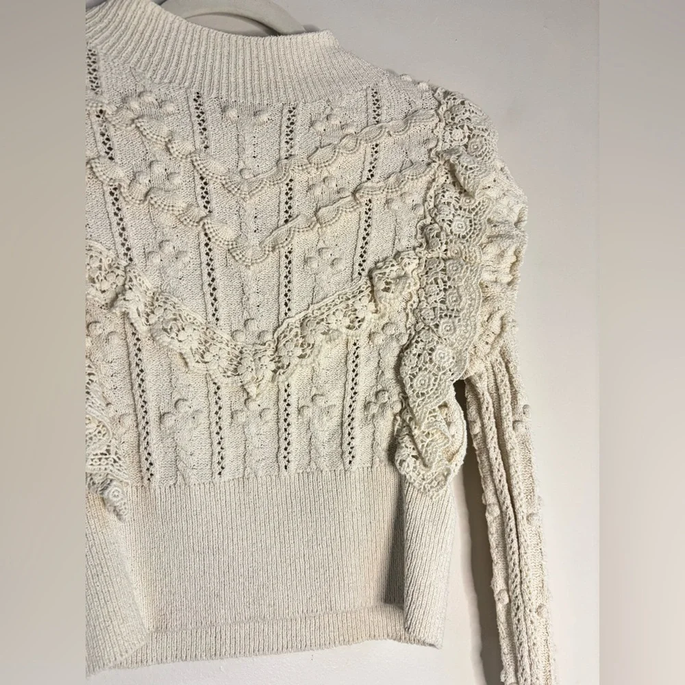 Zara Cream Knit Sweater with Ruffle Details - Picture 3 of 5